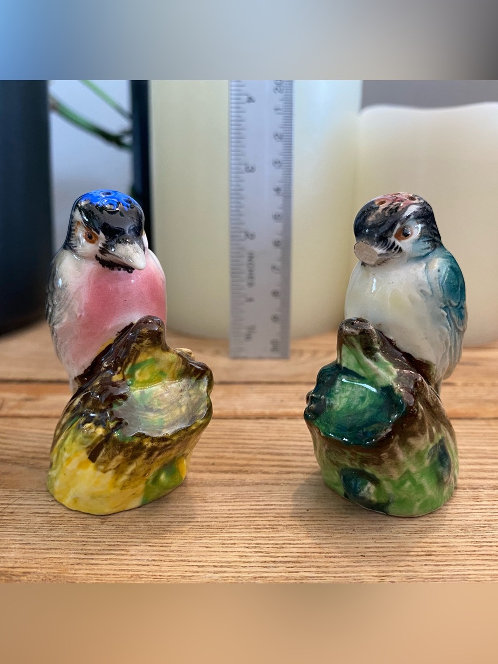 Vintage Hand Painted Ceramic Songbird Salt & Pepper Shakers Set